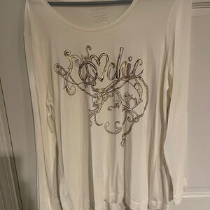 Chico's Cream Long Sleeve Graphic Top